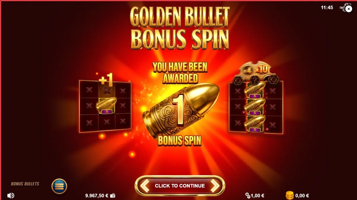 Interface do jogo de slot Bonus Bullets com elementos noir e dourados